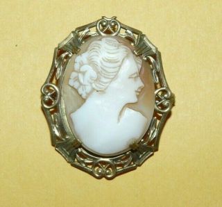 Vtg Antique Art Nouveau Victorian Gold Filled G.  F.  W/ Carved Shell " Cameo " Pin