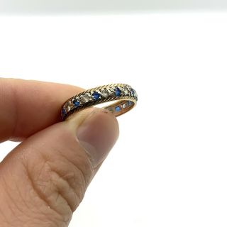 Antique Art Deco 9ct Gold Sterling Silver Blue And White Paste Eternity Ring 46