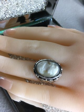 Estate Antique Sterling Cameo Ring - Small Pinky Ring Size 4