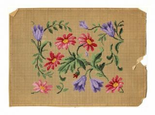 Antique Berlin Woolwork Hand Painted Chart Pattern Tulips & Daises
