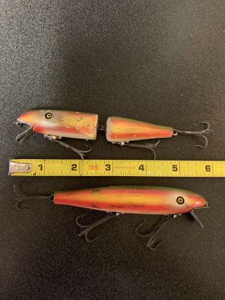 2 Musky Bass Vintage Fishing Lures Pflueger Palomine,  One Straight One Jointed