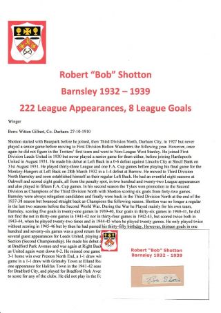Bob Shotton Barnsley 1932 - 1939 Very Rare Signed Cutting/card