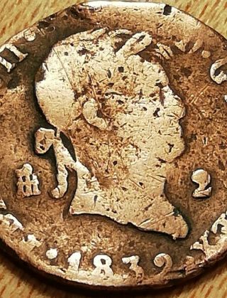 The Rare 1832 Spanish Coin Ancient Pirate Sea Shipwreck Era Old Spain Antique
