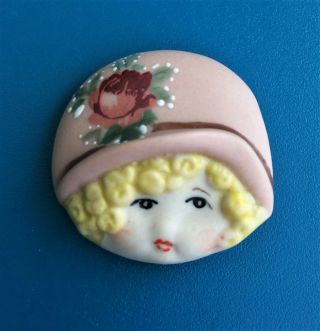 Ceramic Realistic Jasperware Girl Wearing Hat Button - Bm " Shirley "