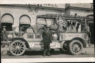 Rare: Palo Alto Fire Station And Truck 1919,  Ca Santa Clara County Firemen