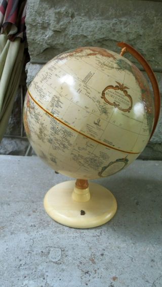 Vintage Replogle 9 Inch World Classic Series Globe Raised Relief Map Wood Base