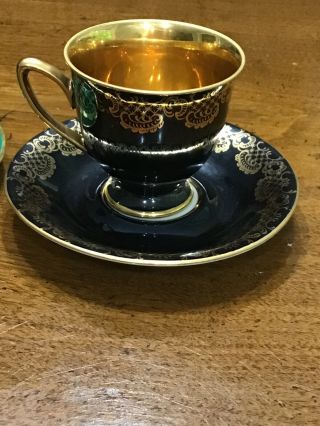 Germany Bavarian Black Gold And Green Gold Demitasse Tea Cup Saucer 2