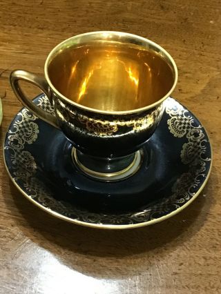Germany Bavarian Black Gold And Green Gold Demitasse Tea Cup Saucer 3