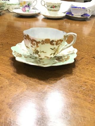 Antique Porcelain Tea Cup Saucer Gold Trim Early 2