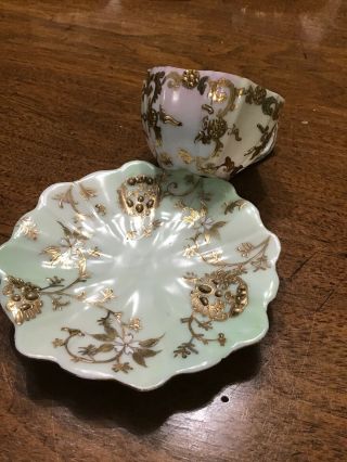 Antique Porcelain Tea Cup Saucer Gold Trim Early 3