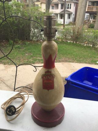 Rare Vintage Brunswick King Duck Pin Red Crown Ndpbc Official Bowling Pin Lamp