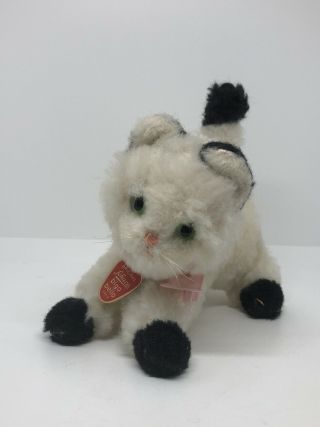 Vintage Schuco Big Bello White Cat Pink Bow & Tag Germany