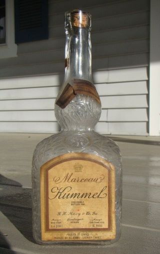 Antique Marceau Kummel - R.  H.  Macey & Co.  Late Victorian Period Liquor Bottle
