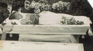 Antique Post Mortem Photo Postcard Open Coffin Lovely Baby Girl 1930s