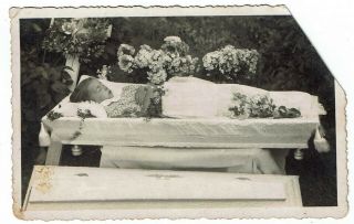Antique POST Mortem Photo Postcard Open Coffin Lovely Baby Girl 1930s 2