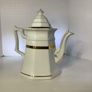 F Winkle Whieldon Ware Antique Tea Pot Teapot Octagon White Gold Trim England