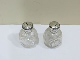 Antique Sterling Silver & Cut Glass Salt Pepper Shakers