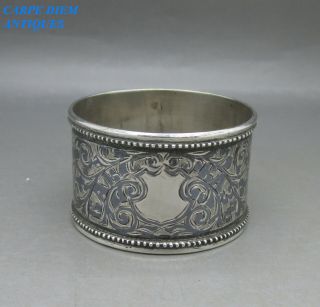 Antique Possibly Russian Solid Silver & Niello Napkin Ring (unmarked) 24g C1900