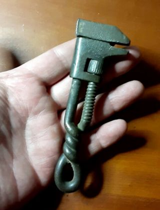 Old Acme 1888 Twisted Iron Handle Pipe Monkey Wrench Tool Palm Sized Rare 5 "