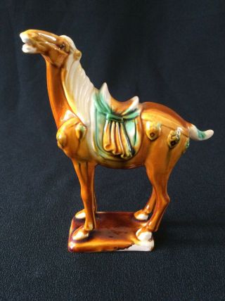 Chinese Tang Dynasty Style War Horse Statue,  Figurine Approx 14.  5cm.  Base Stamp
