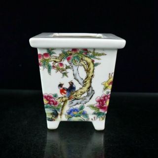 Chinese Old Porcelain Pastel Fushou Flower And Bird Quadrilateral Flower Pot