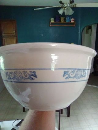 Antique Stoneware Mixing Bowl With Blue Stenciled Pattern