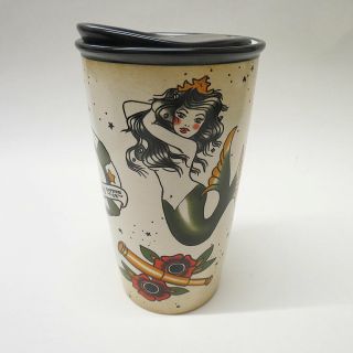 Starbucks Rare 2015 Mermaid Sailor Tattoo Ceramic 12oz Tumbler Cup Travel Mug