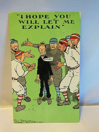 Antique Vtg " I Hope You Will Let Me Explain " Tom Browne Comic Baseball Postcard