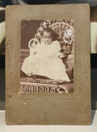 Antique 19th Century Cabinet Photograph African American Baby In Ornate Chair