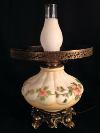 Huge Vintage & Rare Glass Globe Lamp " Gwtw " Hurricane Lamp 3 Way Light No Top