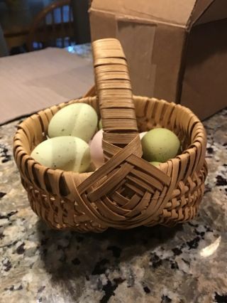 Vintage Woven Light Egg Basket W/ Dozen Eggs
