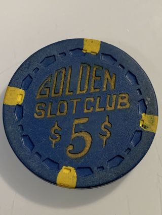 Rare 1955 Golden Slot Club $5 Casino Chip Las Vegas Nevada 3.  99