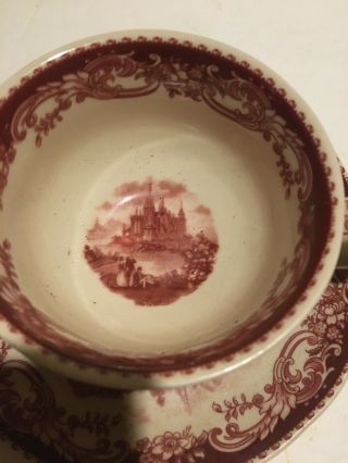 Antique Red Transferware Castle Tea Cup Saucer 2