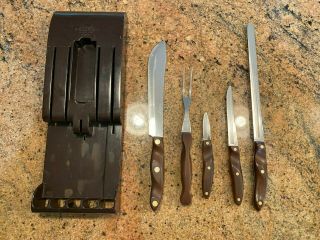 Rare Vintage Cutco 5 Piece Knife Set 4 Knives And Fork Bakelite Wall Tray
