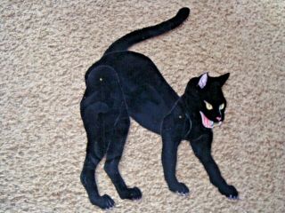 Rare Vintage Peck 20 " Die Cut Jointed Flocked Halloween Black Cat Decoration