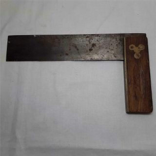 Antique 7 1/4 " Carpenter Square Wood Brass And Steel