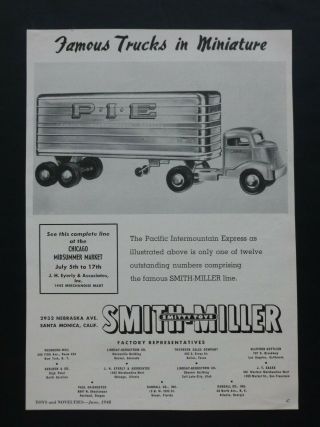 Vtg Rare 1948 Ad - Smith Miller Toy Truck Gmc Tractor Pie Trailer Semi