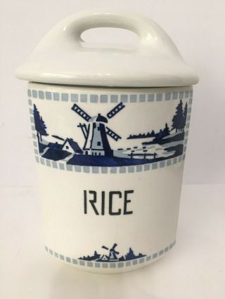 Yvonne 357 Czechoslovakia Blue & White Windmill Rice Canister Antique 20s To 40s