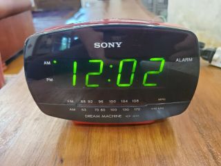 Vintage Sony Dream Machine Led Am/fm Alarm Clock Radio Hot Red Icf - C111