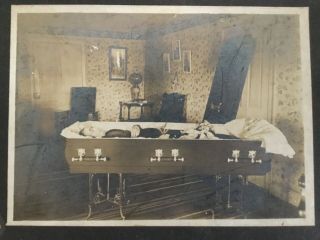 Antique Victorian Photo Big Post Mortem Casket Home Funeral Granny Grandma Lady