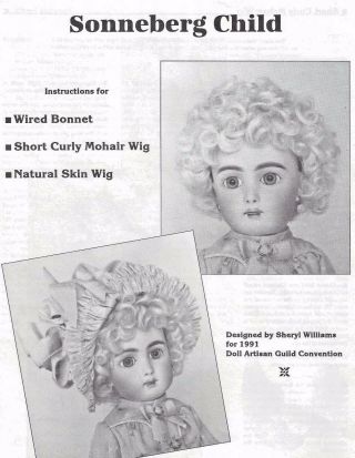 9 " (head Sz) Antique German Sonneberg Doll Wire Hat Mohair Wig Pattern/instruction