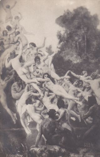 1910s Bouguereau Nude Women Fantasy Wooden Nymphs Art Russian Antique Postcard