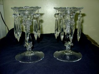 Antique Elegant Cambridge Glass Candelabra W/ Bobeches Raindrop Crystal