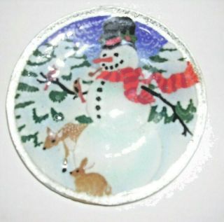 Peggy Karr Fused Glass Studio Handcrafted 5 3/4 " Snowman Plate Rare Size