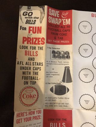 1964 Buffalo Bills Coke Coca - Cola Bottle Caps Ad Poster Afl Nfl Vintage Rare
