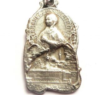 Our Lady Of Lourdes & Saint Bernadette Art Nouveau Antique Silver Medal Pendant