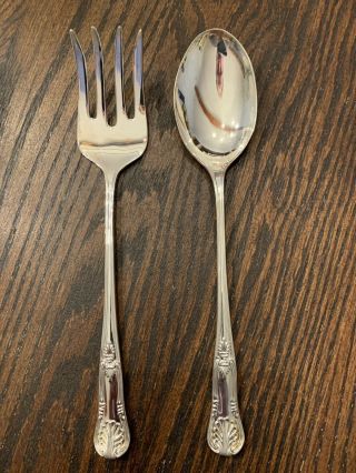 Unbranded Silver Plated Serving Spoon And Fork Set,  Clamshell Pattern,  10 " Long