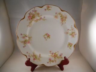 Antique Dinner Plate,  Haviland China,  Limoges Schleiger 53,  Pink Roses Leaves