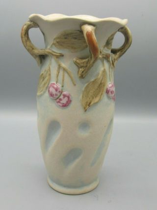 1920 Antique Weller Mellrose Cherries 9 " Tall Vase - Rare Piece Great Cond.