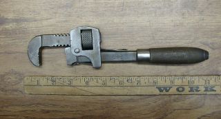 Old Tools,  Antique Pexto 10 " Round Wood Handled Monkey,  Pipe Wrench,